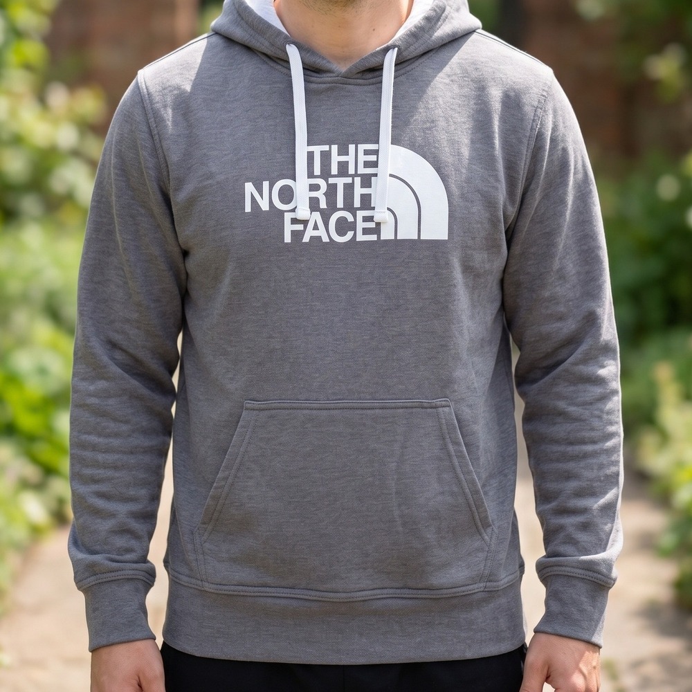 The North Face Mens Logo Pullover Hoodie Heather Grey White NF0A3X8C